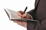businessman hands write in notepad