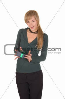 Portrait of an beautiful young woman holding a gift