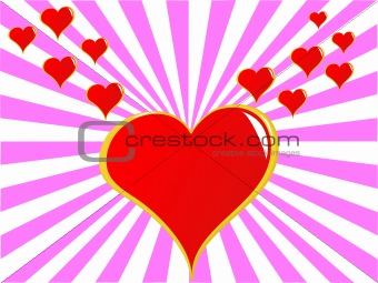 Red Valentines Hearts on Pink and White Background