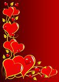 Red Hearts on a Gold Vine Valentines Background