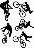 silhouette of bmx riders on a white background.
