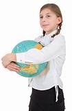 Schoolgirl with globe 