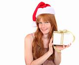 Redhead Wearing Santa Hat Holding Gift