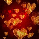 red golden hearts background