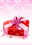 red heart box with ribbon valentines greeting card