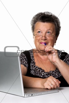 old woman with modern laptop