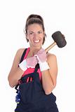 woman with black rubber mallet 