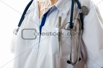Close-up doctor with stethoscope. 
