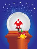 blue background with shining stars and santa claus in glass ball