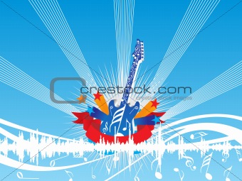 blue illustration with musical elements