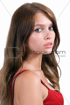 portrait of the beauty young woman in red dress 2