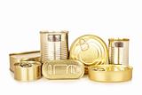 Assortment of golden food tin can