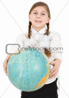 Girl and terrestrial globe