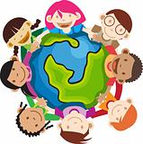 Multi ethnic Kids holding globe