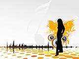 woman in dancing pose on musical background vector illustration