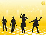 yellow disco background with dancing people, illustration