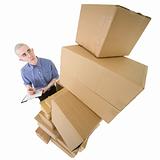 Man and pile cardboard boxes