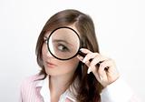 Young Woman with Magnifying Glass