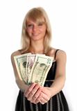 Woman holding Dollars