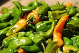 Pile of green chili peppers