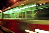 prague tram in night