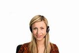Business woman talking on headset
