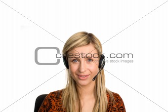Business woman talking on headset