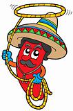 Cartoon Mexican chilli with lasso