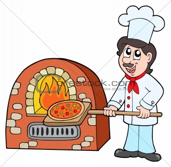 Chef baking pizza