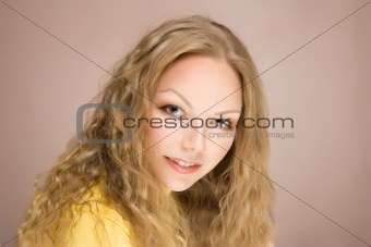 blond hair young woman portrait, studio shot