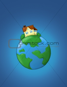 Real estate illustration - house on the planet