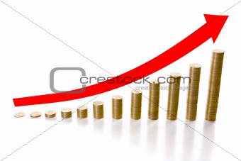12 stacks of coins representing growth