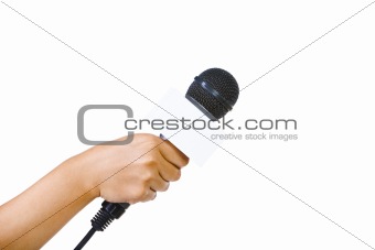 Bare hand holding microphone