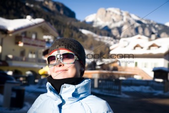 Happy Woman In Small Italian Alps Village