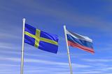 Sweden and rossia flag in the wind