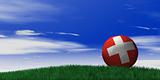 Switzerland soccer ball on grassand sky background