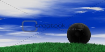 soccer ball on grassand sky background