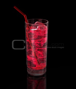 glass of fresh drink on black background