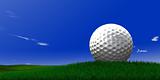 golf ball on grass of bunker with sky background