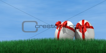 easter egg on grass and sky background