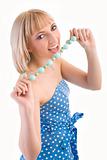 Girl in a blue polka dot dress