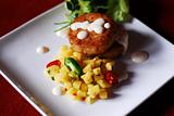 Crabcake with corn salsa.