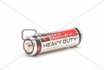 Single Heavy Duty AA Battery Isolated on a White Background.