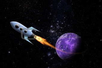 Spaceship and Planet in Space