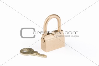 Golden security padlock and key