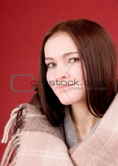Young woman with plaid