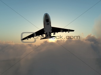 Plane In Flight Over Clouds