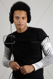 male model with headphones