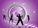couple of youths dancing on purple musical background, wallpaper