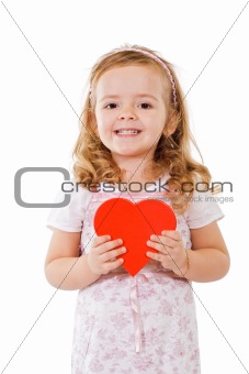 Happy girl with red heart